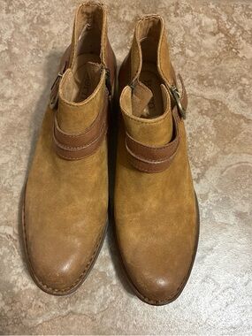 Born Chestnut Suede Ankle Boots with Buckle Strap